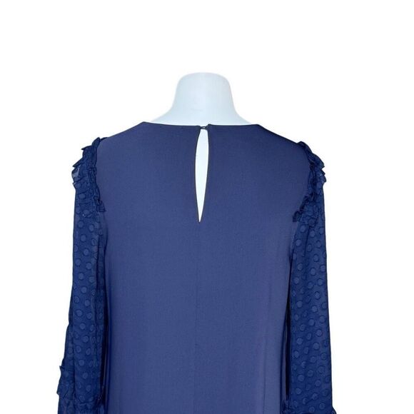 Ann Taylor navy blue shift dress with chiffon polka dot long sleeves size 10 - Picture 8 of 11